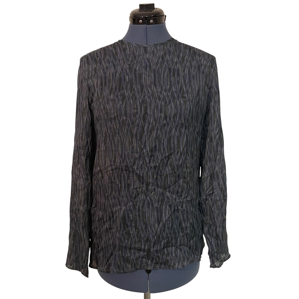 Giorgio Armani Le Collezioni Womens Silk Blouse Blue Gray Wavy Abstract Luxury 4